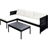 The Living Store Living Store 3-delige loungeset voor de tuin, met kussens, van zwart polyrotan