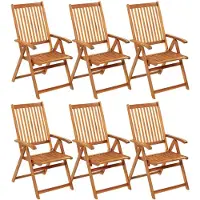 The Living Store Tuinstoel Vintage Houten Set - 6 Stoelen met Kussens - Massief Acaciahout - 5 Leunposities -