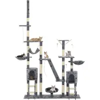 The Living Store De Living Store krabpaal voor katten, sisal, 230-250 cm, met pootafdrukken, grijs