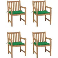 vidaXL Tuinstoelen 4 st met groene kussens massief teakhout