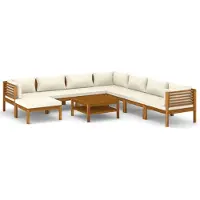 The Living Store Living Store loungeset voor de tuin, 9-delig, met crème kussens, gemaakt van massief acaciahout