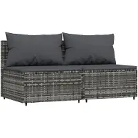 The Living Store Tuinmiddenbanken - Grijs - 63x63x57.5 cm - Weerbestendig PE-rattan - Stabiel stalen frame - Modulair