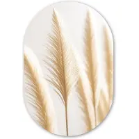 MuchoWow Muurovaal 60x90 cm - Ovale wanddecoratie Pampas gras - Pluimen - Beige - Natuur - Ovalen schilderij - Muurdecoratie woonkamer - Kamer decoratie - Schilderijen - Wandcirkel