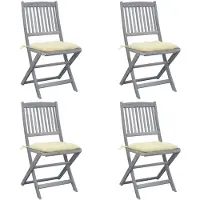 vidaXL Set van 4 klapstoelen met kussens, gemaakt van massief acaciahout.