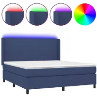 vidaXL Boxspringbed met matras en blauwe LED-verlichting, 180x200 cm, gestoffeerd