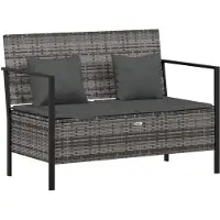 vidaXL Tuinbank 2-zits met kussens poly rattan grijs