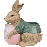 Clayre & Eef Bloempot Konijn 30 cm Bruin Groen Polyresin Paasdecoratie Bruin Paasdecoratie
