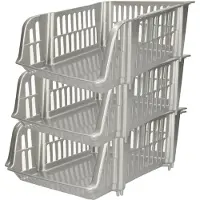 Forte Plastics Plasticforte Stapelbare opbergmand - 3x - Zilver - 16L - kunststof - 38 x 28 x 15 cm - Opbergmanden