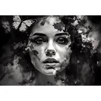Fotobehang - Kunst - Schilderij - Vrouw - Gezicht - Vlinder - Portret - Vliesbehang - 152x104cm (lxb)