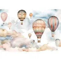 Fotobehang - Voor Kinderen Sprookje - Ballonnen - Waterkleuren - Aquarell - Vliesbehang - 416x254cm (lxb)