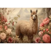Fotobehang - Lama - Bloemen - Vintage - Grote Bloemen - Vliesbehang - 104x70cm (lxb)