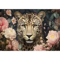 Fotobehang - Jaguar - Bloemen - Planten - Dieren - Roofdier - Vliesbehang- 312x219cm (lxb)