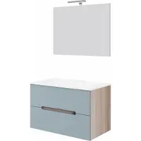 Van Marcke GO Badkamermeubelset van marcke arco compleet set 80 cm pastelblauw rook eiken met spiegel