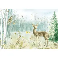 Fotobehang - Dieren - Bos - Bomen - Hert - Groen - Landschap - Vliesbehang- 254x184cm (lxb)