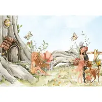Fotobehang - Bos - Woud - Hert - Vlinders - Bomen - Lucht - Dieren - Vliesbehang - 416x254cm (lxb)