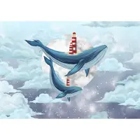 Fotobehang - Walvissen - Maan - Wolken - Walvis - Vliesbehang - 152x104cm (lxb)