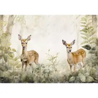 Fotobehang - Hert - Ree - Bos - Dieren - Pastel - Dier - Vliesbehang - 312x219cm (lxb)