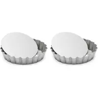 Patisse Set van 2x stuks ronde mini taart/quiche bakvormen zilver 10 cm - Bakringen