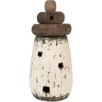 Clayre & Eef Decoratie Beeld Vuurtoren Ø 11x23 cm Wit Bruin Hout Wit