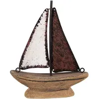 Clayre & Eef Decoratie Model Boot 13 cm Bruin Rood Hout IJzer Bruin