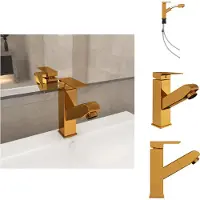 vidaXL Wasbakmengkraan met uittrekbare douchekop, goudkleurig, 157x172 mm - Mengkranen