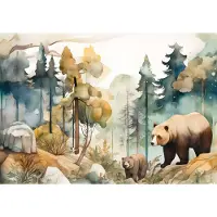 Fotobehang - Voor Kinderen - Waterkleuren Bos - Bos - Aquarell - Vliesbehang - 416x290cm (lxb)
