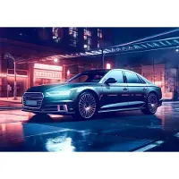 Fotobehang - Auto -Stad - Audi - Luxe Auto - Neon - Vliesbehang - 416x290cm (lxb)