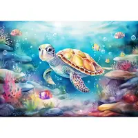 Fotobehang - Schildpad - Dieren - Oceaan - Water - Blauw - Vliesbehang - 312x219cm (lxb)