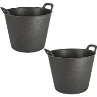 Forte Plastics Plasticforte Flexibele emmer/kuip - 2x - zwart - 42 liter - ECO kunststof - rond - 38 x 45 cm - Wasmanden