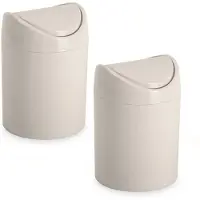 Forte Plastics Plasticforte mini prullenbakje - 2x - beige - kunststof - klepdeksel - keuken/aanrecht - 12 x 17 cm - Prullenbakken