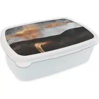 MuchoWow Broodtrommel Wit - Lunchbox Abstract - Gold - Chic - Zwart - Grijs - Brooddoos 18x12x6 cm - Brood lunch box - Broodtrommels voor kinderen en volwassenen