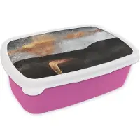 MuchoWow Broodtrommel Roze - Lunchbox Abstract - Gold - Chic - Zwart - Grijs - Brooddoos 18x12x6 cm - Brood lunch box - Broodtrommels voor kinderen en volwassenen