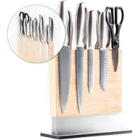 Coninx Vertico: Magnetische messenhouder. Messenhouder, magnetisch. RVS voet. Dubbelzijdig. RVS / bamboe