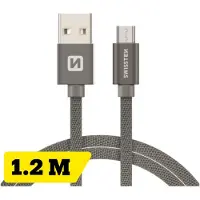 Swissten Gevlochten Micro-USB naar USB kabel - 1.2M - Grijs