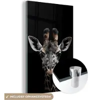 MuchoWow Glasschilderij 120x180 cm - Schilderij acrylglas - Giraf - Portret - Zwart - Dier - Foto op glas - Schilderijen