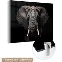 MuchoWow Glasschilderij 160x120 cm - Schilderij acrylglas - Olifant - Portret - Zwart - Dier - Foto op glas - Schilderijen