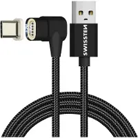 Swissten Magnetische USB-C naar USB-A Kabel voor o.a. Samsung, Apple iPhone 15 & iPad - 1.2M - Zwart