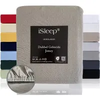 ISleep Dubbel Gebreide Jersey Hoeslaken - Hoge Hoek - Rondom Elastiek - Eenpersoons - 90/100x210/220 cm - Grijs