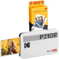 Kodak Mini Printer P210 Retro Pack 2 + Cartridge en papier voor 30 foto’s – Bluetooth-verbonden printer – Fotoformaat CB 5,3 x 8,6 cm – Lithiumbatterij – 4Pass Thermische Sublimatie