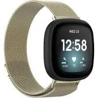 Shop4 - Geschikt voor Fitbit Versa 4 Bandje - Fitbit Versa 3 Bandje - Fitbit Sense 2 Bandje - Fitbit Sense Bandje - Large Metaal - Vintage Goud