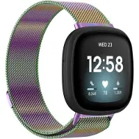 Shop4 - Geschikt voor Fitbit Versa 4 Bandje - Fitbit Versa 3 Bandje - Fitbit Sense 2 Bandje - Fitbit Sense Bandje - Large Metaal - Regenboog Meerkleurig