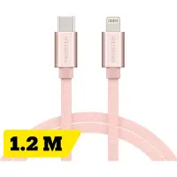 Swissten USB-C naar Lightning Oplaadkabel 1,2 meter – Power Delivery Snellader – voor iPhone & iPad – Gevlochten Nylon – Roze