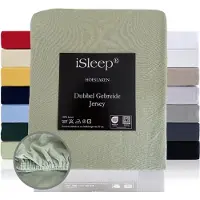 ISleep Dubbel Gebreide Jersey Hoeslaken - Hoge Hoek - Rondom Elastiek - Eenpersoons - 90/100x210/220 cm - Licht Groen