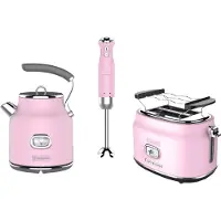 WESTINGHOUSE Retro 3-delige Set – Waterkoker 1,7L + Broodrooster 2 Sneden + Staafmixer – Roze