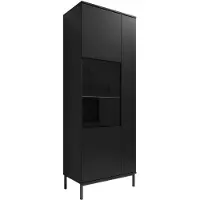 Meubella Vitrinekast mat Zwart 70x190x41 - Industrieel met glas