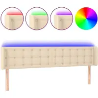 vidaXL Hoofdbord LED 163x16x78/88 cm stof crèmekleurig