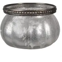 Clayre & Eef Theelichthouder Ø 9x6 cm Zilverkleurig Glas Waxinelichthouder Zilverkleurig Waxinelichthouder