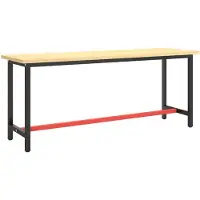 The Living Store Werkbankframe - Metaal - 190 x 50 x 79 cm - Voorgeboorde gaten - Matzwart/Matrood