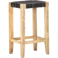 The Living Store De Living Store barkruk, 2 stuks, zwart, echt leer, 75 cm