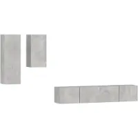 The Living Store Televisiemeubelset Betongrijs - Klassiek design - Wandgemonteerde functie - Hoge kwaliteit hout -